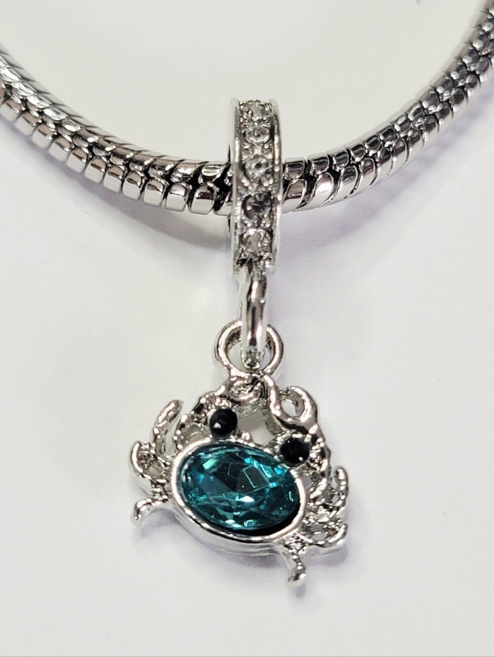 NWT! For Pandora Charm Bracelet Aqua Blue and Silver Color Crab Dangle Charm
